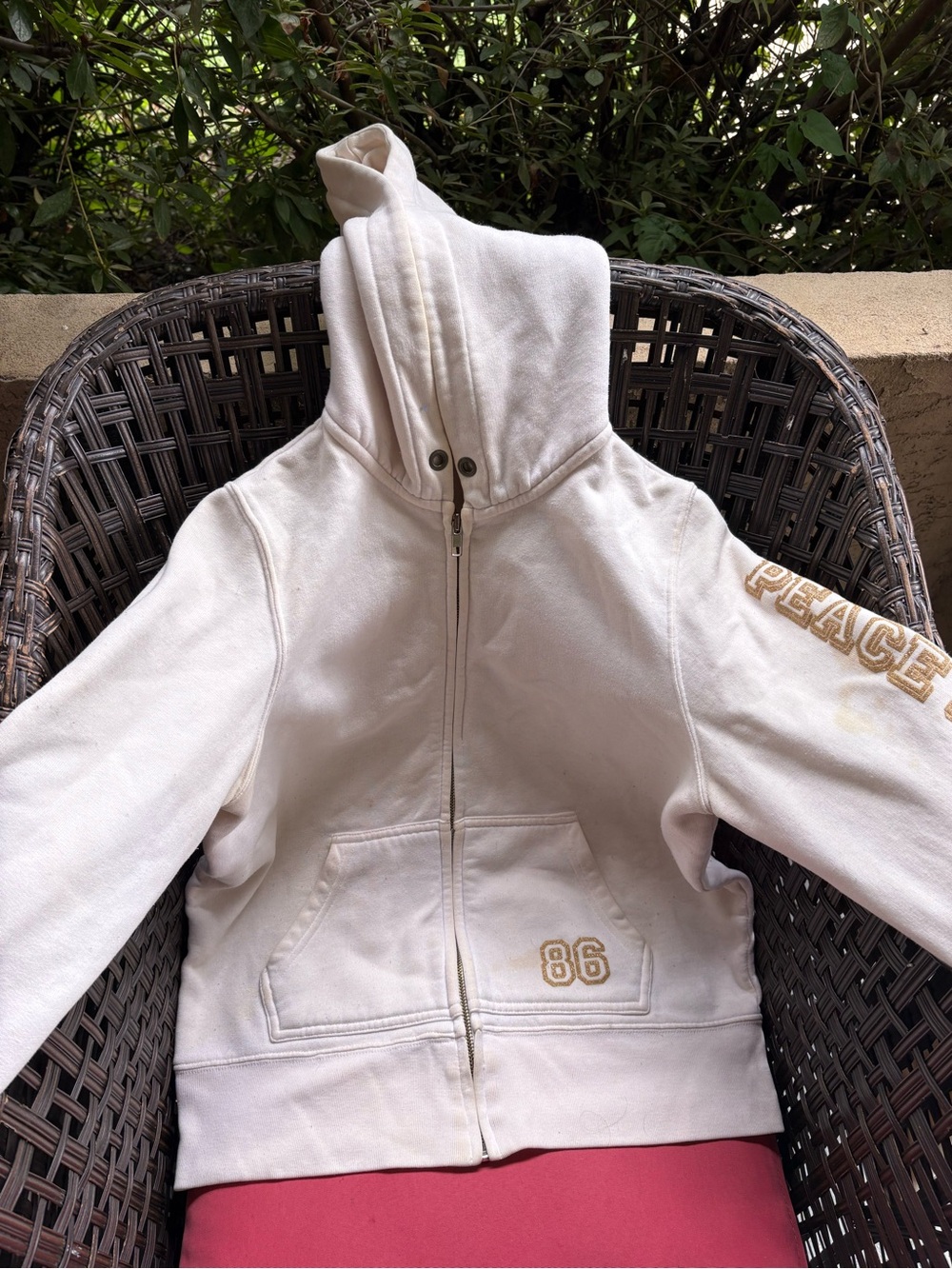 Pink Cream Zip-Up Hoodie with '86 Patch